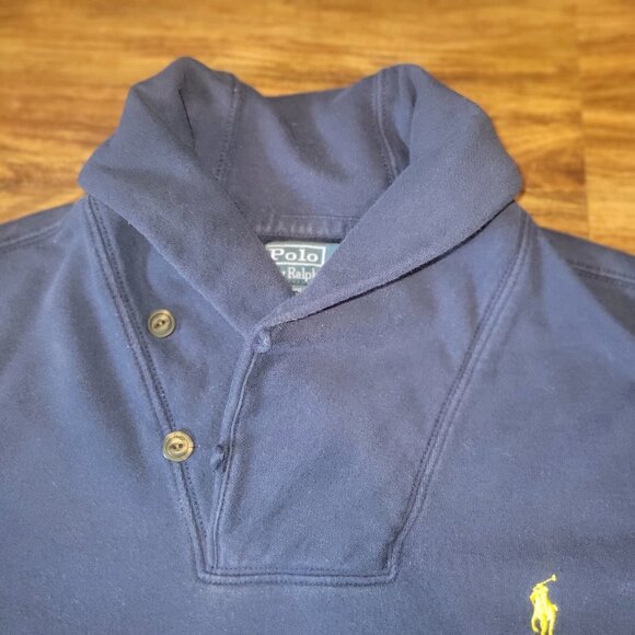 Polo Ralph Lauren Sweater Mens XL Navy Blue LS Shawl Collar Pullover FLAW - Picture 14 of 16